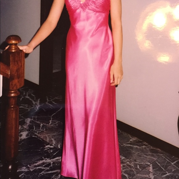 Morgan & Co Pink Satin Halter Gown, Size 3/4 - Picture 2 of 6